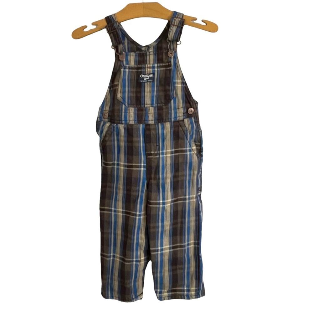 Osh Kosh B'gosh Overalls Vestbak Vintage 24 Mos Plaid Carpenter Pants Brown Blue
